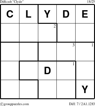 The grouppuzzles.com Difficult Clyde puzzle for  with the first 3 steps marked