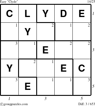 The grouppuzzles.com Easy Clyde puzzle for , suitable for printing, with all 3 steps marked