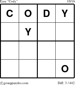 The grouppuzzles.com Easy Cody puzzle for 