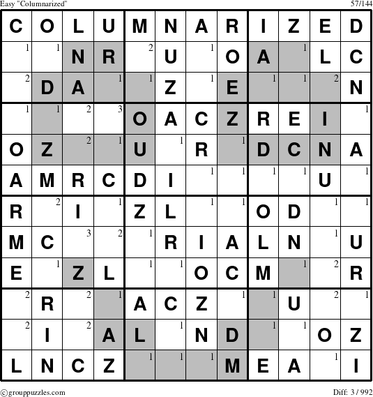 The grouppuzzles.com Easy Columnarized puzzle for  with the first 3 steps marked