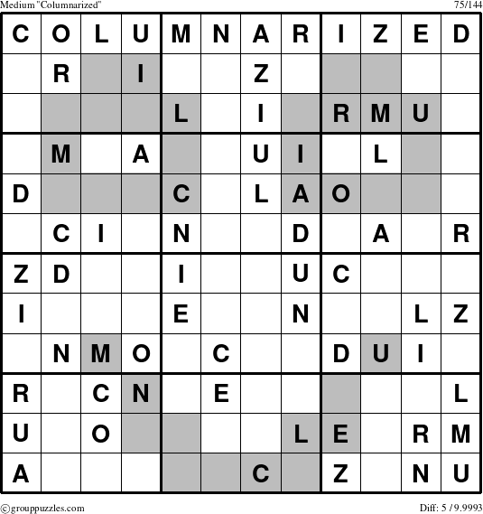 The grouppuzzles.com Medium Columnarized puzzle for 