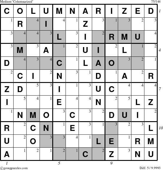 The grouppuzzles.com Medium Columnarized puzzle for , suitable for printing, with all 5 steps marked