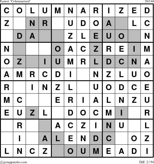 The grouppuzzles.com Easiest Columnarized puzzle for 