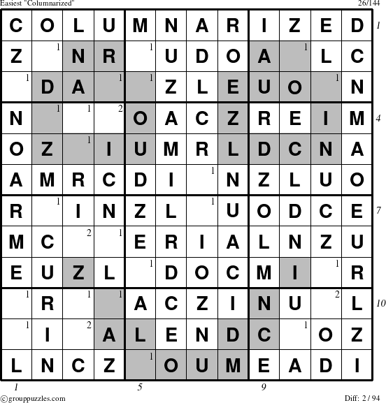 The grouppuzzles.com Easiest Columnarized puzzle for , suitable for printing, with all 2 steps marked