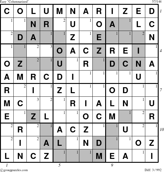 The grouppuzzles.com Easy Columnarized puzzle for  with all 3 steps marked
