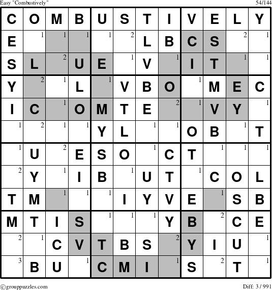 The grouppuzzles.com Easy Combustively puzzle for  with the first 3 steps marked