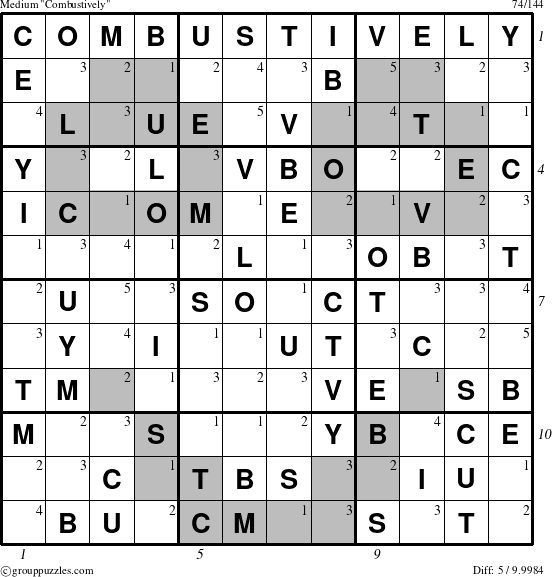 The grouppuzzles.com Medium Combustively puzzle for  with all 5 steps marked