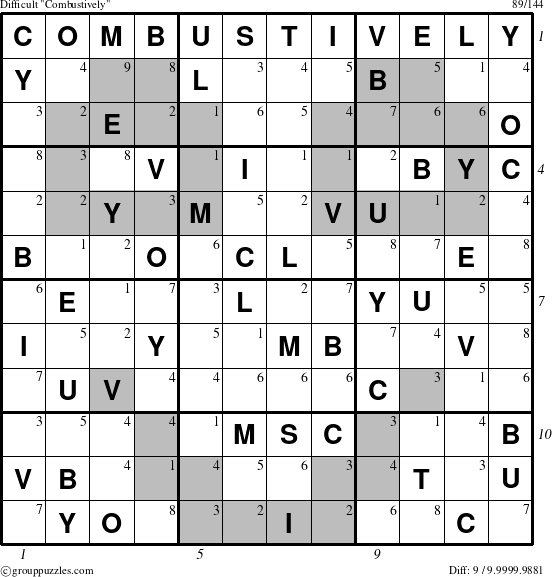 The grouppuzzles.com Difficult Combustively puzzle for  with all 9 steps marked