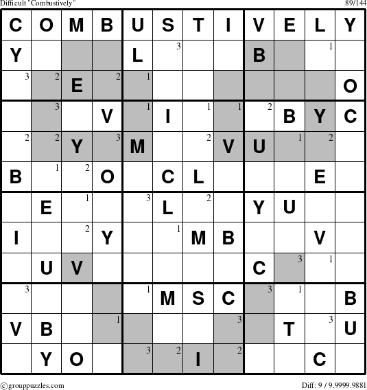 The grouppuzzles.com Difficult Combustively puzzle for  with the first 3 steps marked