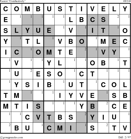 The grouppuzzles.com Easiest Combustively puzzle for  with the first 2 steps marked