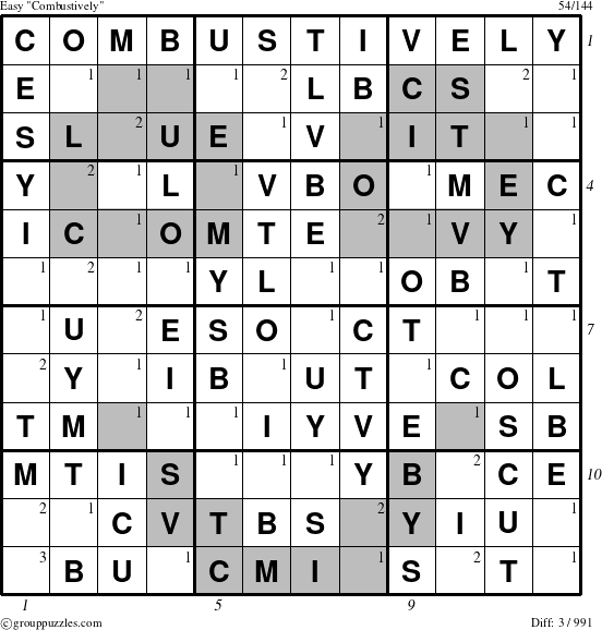 The grouppuzzles.com Easy Combustively puzzle for  with all 3 steps marked