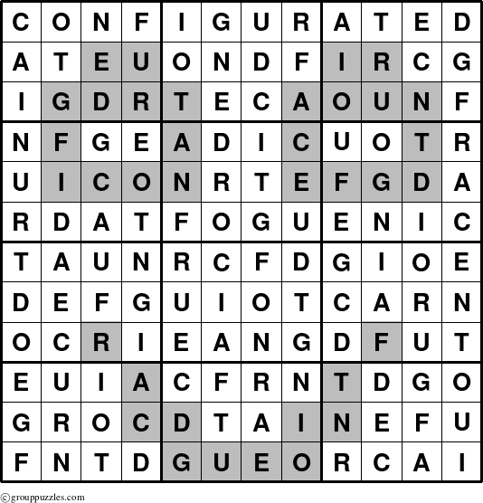 The grouppuzzles.com Answer grid for the Configurated puzzle for 