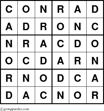 The grouppuzzles.com Answer grid for the Conrad puzzle for 