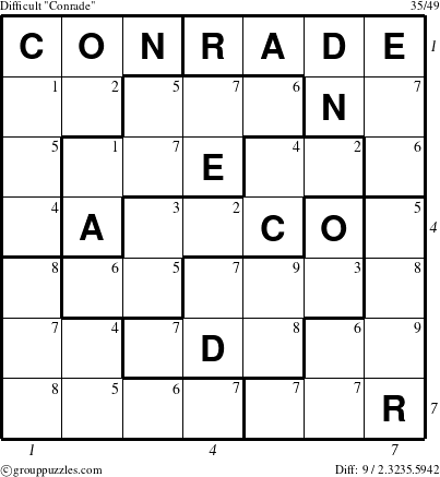 The grouppuzzles.com Difficult Conrade puzzle for  with all 9 steps marked