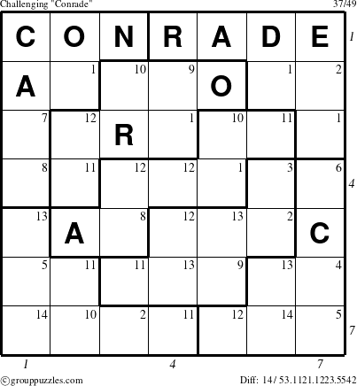 The grouppuzzles.com Challenging Conrade puzzle for  with all 14 steps marked