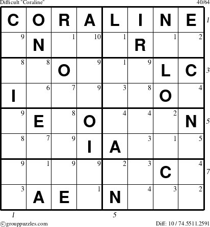 The grouppuzzles.com Difficult Coraline puzzle for , suitable for printing, with all 10 steps marked