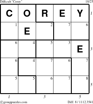 The grouppuzzles.com Difficult Corey puzzle for  with all 8 steps marked