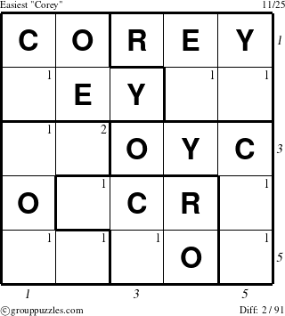 The grouppuzzles.com Easiest Corey puzzle for , suitable for printing, with all 2 steps marked