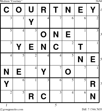 The grouppuzzles.com Medium Courtney puzzle for , suitable for printing, with all 7 steps marked