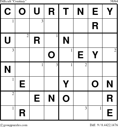 The grouppuzzles.com Difficult Courtney puzzle for  with the first 3 steps marked