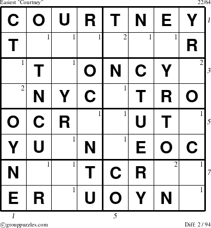 The grouppuzzles.com Easiest Courtney puzzle for , suitable for printing, with all 2 steps marked
