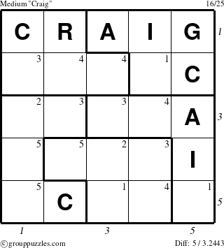 The grouppuzzles.com Medium Craig puzzle for  with all 5 steps marked