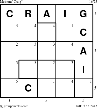 The grouppuzzles.com Medium Craig puzzle for , suitable for printing, with all 5 steps marked