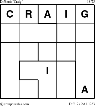 The grouppuzzles.com Difficult Craig puzzle for 