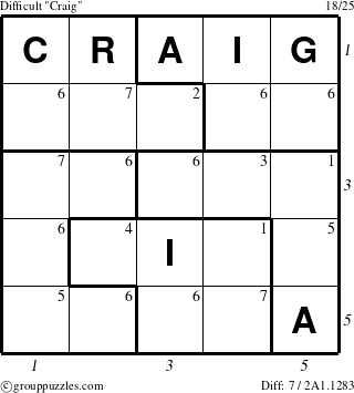 The grouppuzzles.com Difficult Craig puzzle for , suitable for printing, with all 7 steps marked