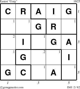 The grouppuzzles.com Easiest Craig puzzle for , suitable for printing, with all 2 steps marked