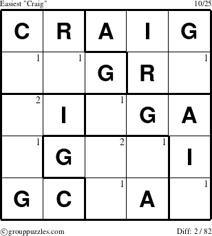 The grouppuzzles.com Easiest Craig puzzle for  with the first 2 steps marked