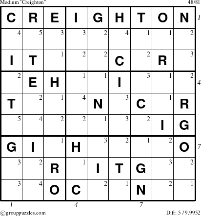 The grouppuzzles.com Medium Creighton puzzle for , suitable for printing, with all 5 steps marked