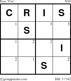 The grouppuzzles.com Easy Cris puzzle for  with the first 3 steps marked