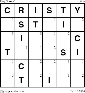 The grouppuzzles.com Easy Cristy puzzle for  with the first 3 steps marked