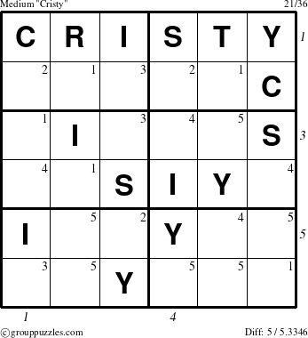 The grouppuzzles.com Medium Cristy puzzle for , suitable for printing, with all 5 steps marked