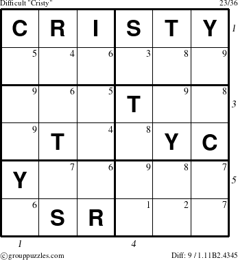 The grouppuzzles.com Difficult Cristy puzzle for , suitable for printing, with all 9 steps marked