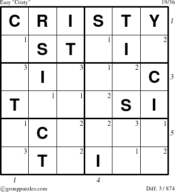 The grouppuzzles.com Easy Cristy puzzle for  with all 3 steps marked