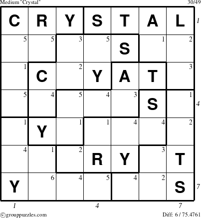 The grouppuzzles.com Medium Crystal puzzle for , suitable for printing, with all 6 steps marked