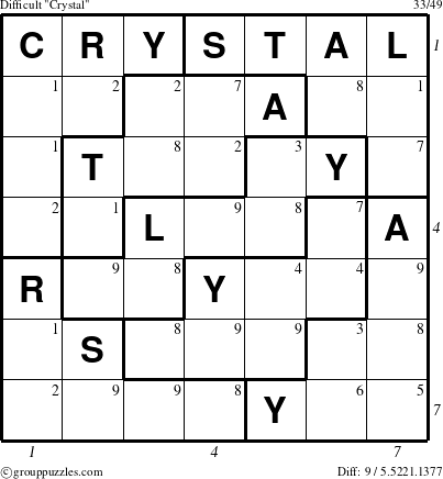 The grouppuzzles.com Difficult Crystal puzzle for , suitable for printing, with all 9 steps marked