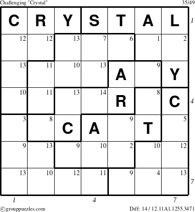 The grouppuzzles.com Challenging Crystal puzzle for , suitable for printing, with all 14 steps marked