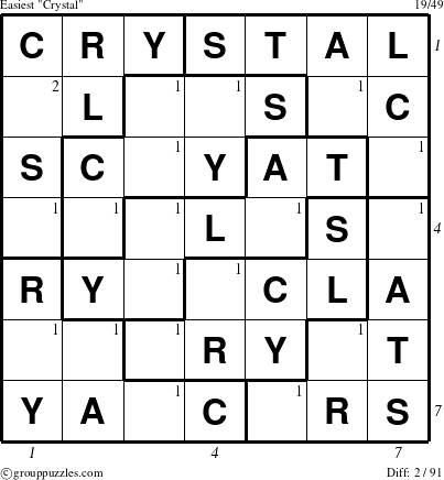 The grouppuzzles.com Easiest Crystal puzzle for , suitable for printing, with all 2 steps marked