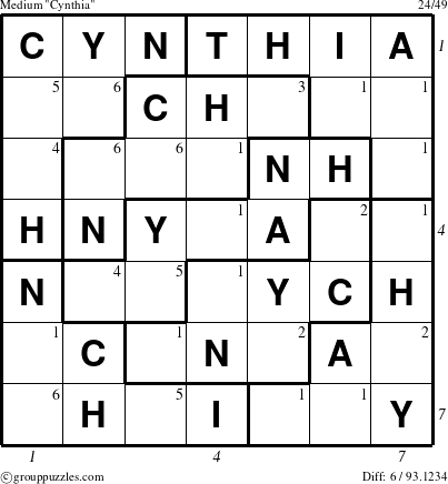 The grouppuzzles.com Medium Cynthia puzzle for , suitable for printing, with all 6 steps marked