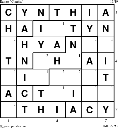 The grouppuzzles.com Easiest Cynthia puzzle for  with all 2 steps marked