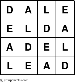 The grouppuzzles.com Answer grid for the Dale puzzle for 