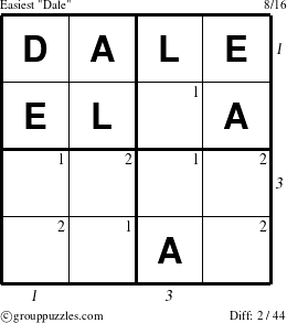 The grouppuzzles.com Easiest Dale puzzle for  with all 2 steps marked