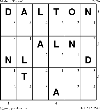 The grouppuzzles.com Medium Dalton puzzle for , suitable for printing, with all 5 steps marked