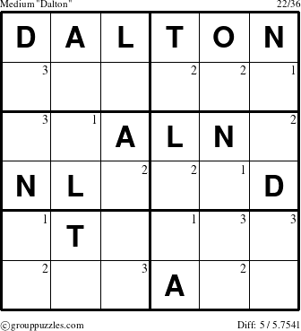 The grouppuzzles.com Medium Dalton puzzle for  with the first 3 steps marked