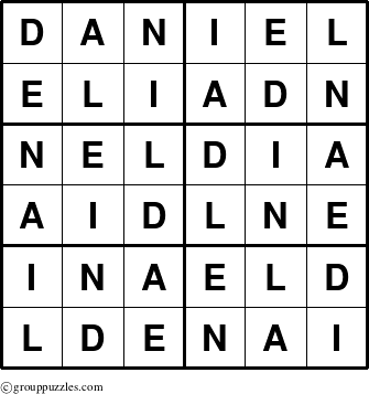 The grouppuzzles.com Answer grid for the Daniel puzzle for 