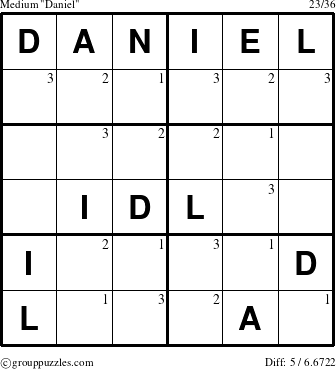 The grouppuzzles.com Medium Daniel puzzle for  with the first 3 steps marked