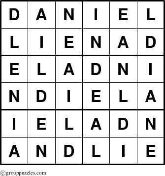 The grouppuzzles.com Answer grid for the Daniel puzzle for 